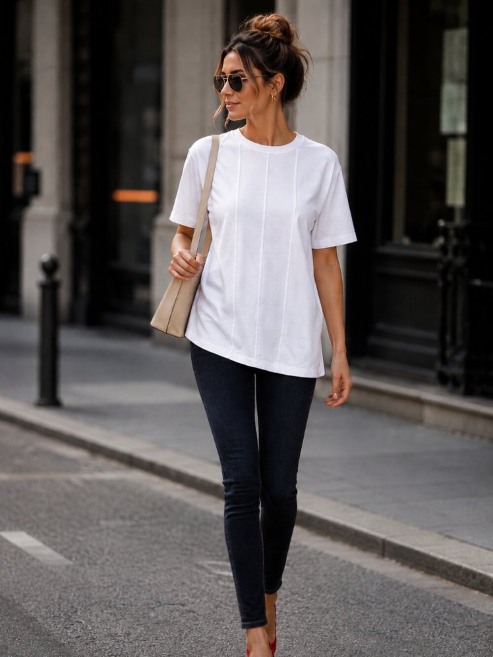 SHEIN White Cotton Tee Shirt Womens LRG Heavyweight Crew Neck Seam Detail Top